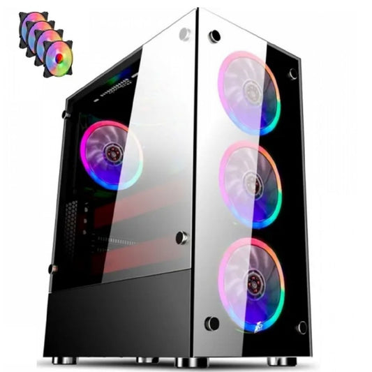 Gabinete Pc Gamer Com 4 Fans Rgb Led Vidro Temp. Frontal E Lateral Lindo 1749